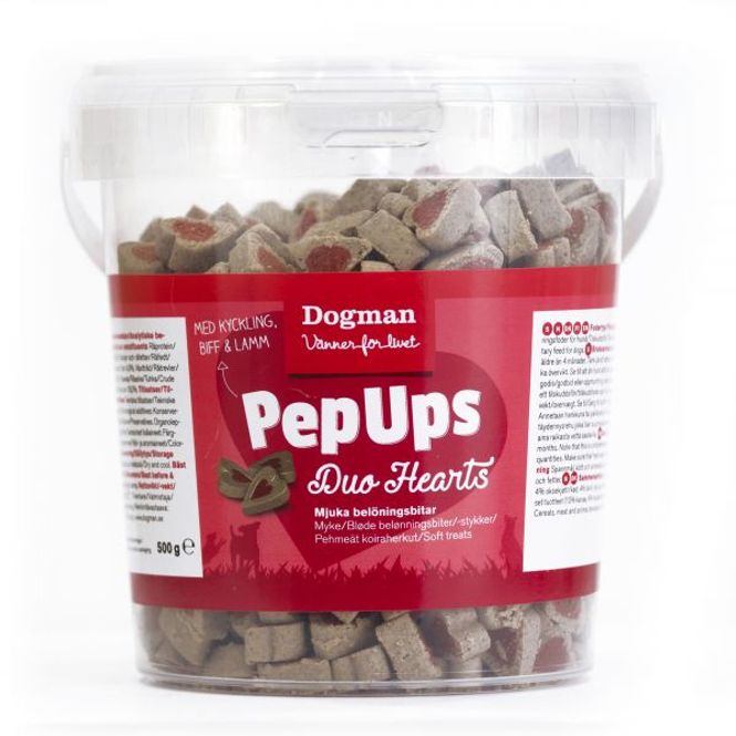 Hovedbilde Dogman PepUps duo hjerter 3 smaker 500g (abonnement)